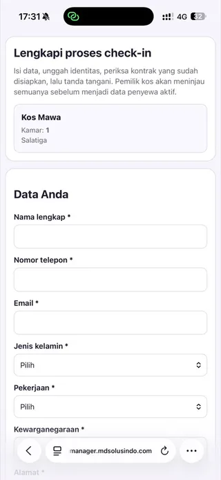 Kos Manager: Check-in mandiri